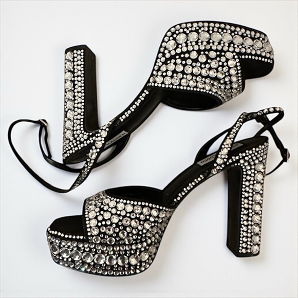 Steve Madden Rhinestone Platform Heels | Crystal Silver Bedazzled Shoes | NWT - Picture 1 of 11